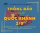 THÔNG BÁO LỊCH NGHỈ LỄ QUỐC KHÁNH 2/9